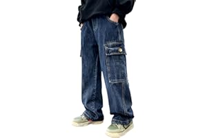 Rolanko Pantaloni Cargo Larghi per Ragazzi Jeans Bootleg Skater Elasticizzati in Vita con Tasche Multiple Pantaloni Denim Vintage Streetwear per Bambini