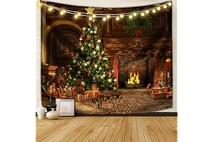 UOQO 59"× 51" Christmas Tapestry Wall Hanging Decorations,Large Vintage Xmas Tapestry for Bedroom Aesthetic,Fireplace Christmas Tree Party Background Banner Photography Backdrop for Home Office Bar Garage