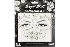 Moon Terror Gioielli per il viso | Teschio di zucchero | Gemme per il corpo del viso del festival, trucco SFX, gioielli per tatuaggi temporanei, trucco per effetti speciali, Multicolore, Grande