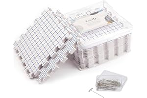 KnitIQ Double-Sided Blocking Mats for Knitting – Crochet Blocking Board and Pins with Grids in INCH & CM, 100 T-pins and Storage Bag for Needlework or Crochet - Blocking Board for Crochet - Pack of 9