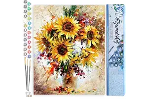Figured'Art Pintar por Numeros Adultos Girasoles Abstractos - Manualidades pintura acrilica Kit Cuadro DIY completo - 40x50cm sin bastidor