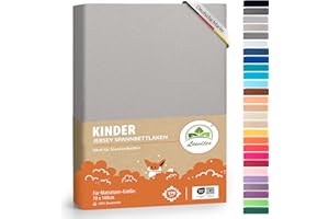 ‎LEEVITEX Premium Kinder Spannbettlaken leevitex® | 1er Set | Für Babybett & Kinderbett 70 x 140 cm | 100% hochwertige Mako-Jersey-Baumwolle - 170 g/m² | Öko Tex geprüft | Silber/Hellgrau