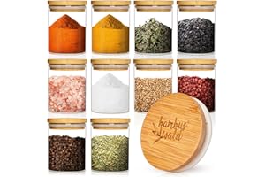 bambuswald© Set Di 10 Barattoli Per Spezie Da 150 ml cad., Contenitori Per Spezie Incl. Coperchio Ermetico In Bambù, Vasetti Per Spezie, Scatola Da Tè, Contenitore In Vetro