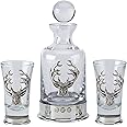 Pewterware Mounted Mini Decanter and Two Glasses with Stags Head or Pheasant Motifs (Stag's Head and Antlers)