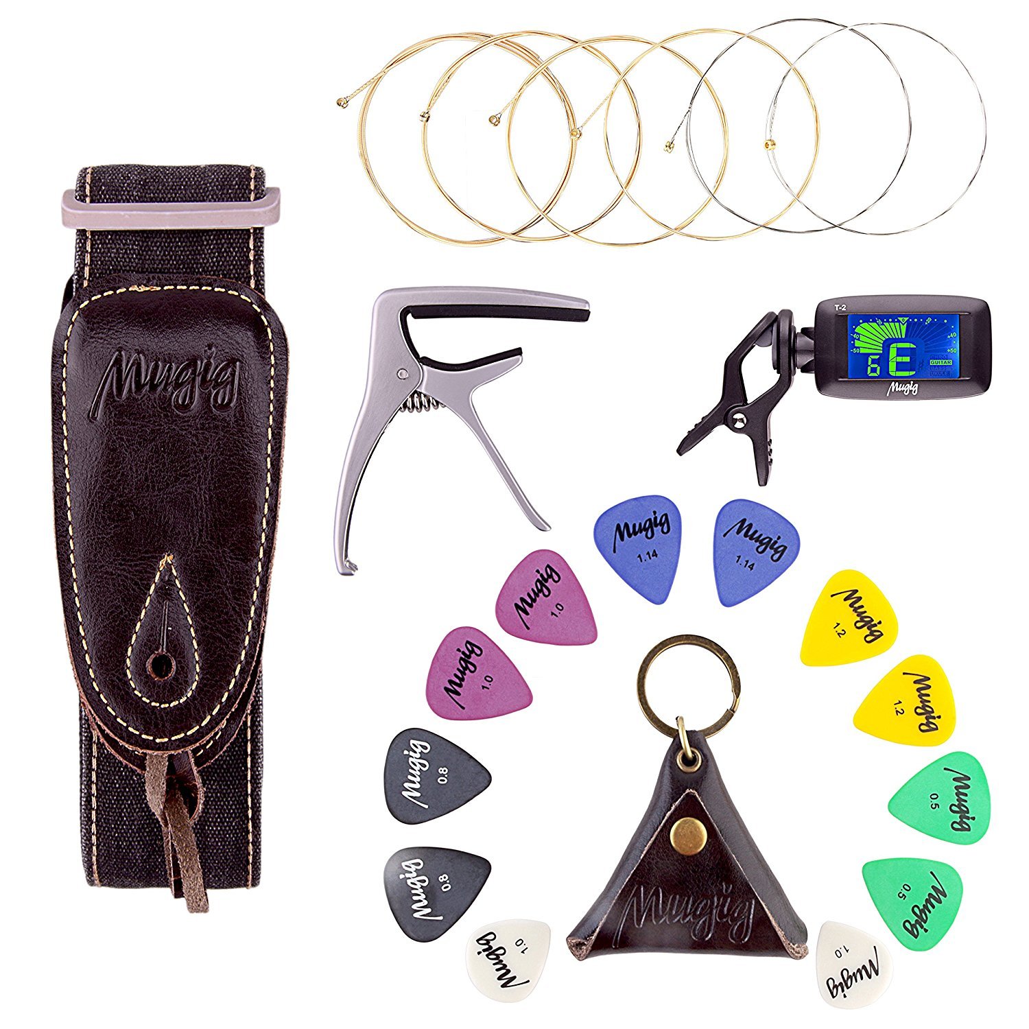 Mugig Guitar Accessories Kit With Tuner Capo Strap Strings Picks Desig