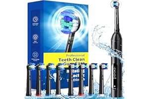 TEETHEORY Rotating Electric Toothbrush for Adults with 8 Brush Heads (2 Types), 4 Modes Deep Clean Electric Toothbrush with Rechargeable Power and 2 Min Smart Timer, Rechargeable Last 25 Days