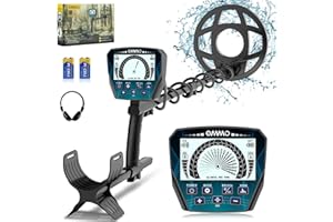 OMMO Metal Detector per Adulti, Ampio Schermo LCD, Indicatore di Batteria Scarica, Asta Regolabile da 70 a 125 cm, Mmodalità, Bobina di Ricerca Impermeabile, Metal Detector