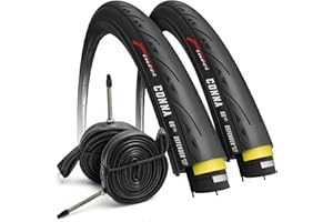 Fincci Pneu Velo Route 700x23c - Paire Pneus 23-622 Protection Antiponcture Anti-Crevaison 1mm, 60TPI avec 2X Chambre à Air 700x23c Presta - pour Route Courses Tournée Vélo Bici Un Paquet de 2 Conna