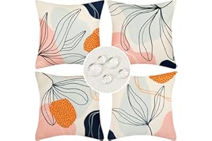 DAKTOU Fundas de Cojines 45x45 cm Modernos Abstracto Funda de Almohada Boho Hoja Tropical Geométricas Funda Cojin Impermeables Lino para Sofas Sillas Coche Dormitorio Salon Hogar Exterior Interior Juego de 4
