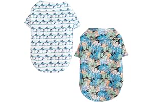 Yanmucy 2 Pieces Dog Hawaiian Shirt Small Dog Summer Clothes Cool Breathable Coconut Tree Palm Leaves Pattern Apparel for Small Pets (Blue Tree + Blue Leaves, Medium)