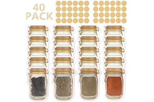 Mlife Spice storage Bags-40 PCS Small Mason jar Spice Jars Bags with 48 PCS Spice Labels,Snack Saver Container Leak-Proof Zip-Lock Bags for Travel Camping Picnic