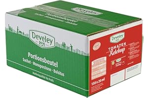 DEVELEY Tomaten Ketchup – 150 x 20 ml Pack - Portionsbeutel Tomaten-Ketchup – Original Develey Rezeptur – Ohne Zusatz von Konservierungsstoffen und Geschmacksverstärkern – Ketchup