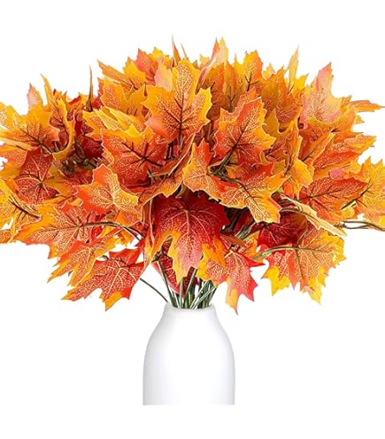 Lot De 4 Bouquets De Feuilles D'érable Artificielles Pour Décoration D'intérieur, Arbustes, Mariage, Thanksgiving, Fête, Cheminée, Noël