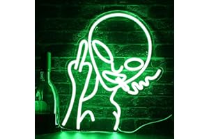 TECHSHARE Alien Neon Sign, LED Neon Light for Wall Decoration, Party, Bar, Bedroom, Game Room, Christmas Decoration Neon Lights (Green)