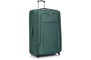 Aerostar Extra Large 32” Lightweight Softshell Expandable Suitcase, Check in Luggage 2 Corner Wheels with Integrated Combination Lock for 30kg (Forest Green, 162 litres)