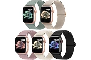 Jiamus 5 Stück Nylon Elastisches Solo Loop Armband Kompatibel mit Apple Watch Armband 38mm 40mm 41mm 42mm(series10) Dehnbare Ersatzarmband für Iwatch Series 10/9/8/7/6/5/4/3/2/1Damen Herren