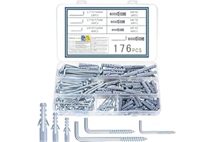 YiLUXmyyxgs 176 PcsCrochet à Visser Droit avec Fente, Crochets à Vis en L de Plafond à Vis, Crochets Muraux à Visser pour Tasses Lumières Plantes(88 Crochet à L, 88 Chevilles)