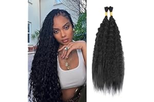XIIMENALU Wavy Bulk Hair for Braiding Kinky Straight Deep Wavy Synthetic Braiding Hair No Weft for Boho Braids Yaki Straight Bulk Hair for Micro Braiding Rebundle Braids (1B#, 20inch(1pack(2pcs)))