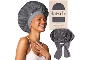 Kitsch XL satinhätta för att sova – mjukare än silkeshårhätta för kvinnor – säker passform, justerbar nattmössa för lockigt o
