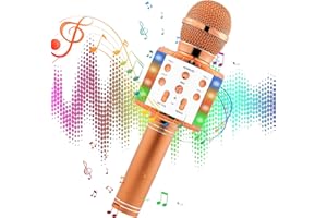 MOOKLIN ROAM Microfono Karaoke, 4 in 1 Wireless Bluetooth Microfono Portatile, Festa a Casa LED Flash Karaoke Player con Altoparlante per Android/iOS, PC e Smartphone (rose_gold)