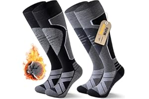 Niorasen Lot de 2 paires de chaussettes de ski en laine mérinos pour homme et femme - Chaussettes thermiques avec rembourrage - Chaussettes chaudes pour ski, snowboard, sports d'hiver en plein air