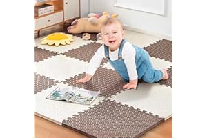 LuLuanping EVA Puzzle Tapis Mousse Bebe, Puzzle Géant, Mousse Tapis de Jeu Interactif pour Enfants, Baby Mat à Ramper 16 Pièces, sans Substances Nocives, 30 * 30CM (Blanc + Café)