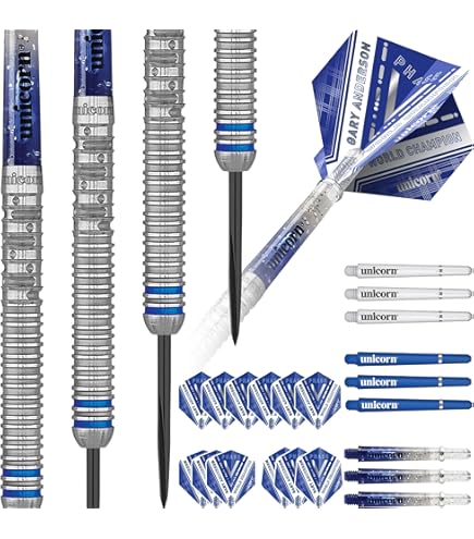 Unicorn Soft Tip Profi Dartpfeile Set | Gary 'The Flying Scotsman' Anderson Phase 3 World Champion | 90% natürliches Wolfram Barrels mit blauen Akzenten | 20g Unicorn Soft Tip Profi Dartpfeile Set | Gary 'The Flying Scotsman' Anderson Phase 3 World Champion | 90% natürliches Wolfram Barrels mit blauen Akzenten | 20g
