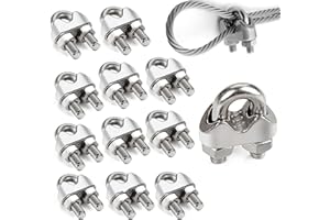 LUMINARYLAIR 12 Pezzi Morsetti per Filo Stendibiancheria a U Adatto,M6 Inox Bullone a U Adatto Fune d'acciaio da Fune,6mm Morsetti per Cavo Acciaio Inox,per Fili Stendibiancheria,Cavi Metallici,Tende e Molto Altro