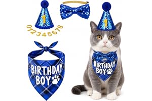 Födelsedagsset för katt, katthatt, halsduk, fluga med siffror, kattkläder för födelsedag, fest, jul