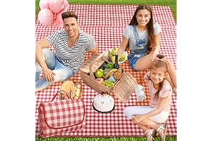 FFTANXS Couverture Pique Nique 200x200,Nappe Pique Nique,Natte de Plage,Imperméable,Tapis Pique Nique Pliable avec Poignée,pour Jardin,Nappe, BBQ,Randonnée,Voyage Couverture de Rouge Tapis de Plage