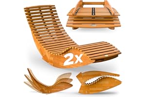CASARIA® 2x JAVA Rocking Wooden Sunloungers 155x60x93cm | FSC®-Certified Acacia Wood Weatherproof Outdoor Garden Furniture | Foldable Ergonomic Rocker Chair Brown | 160kg Capacity Sun Lounger Chairs