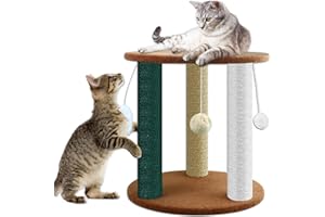 MIDOUAUTOUK Cat Scratching Posts, Scratching Post with 3 Scratcher Posts & Hanging Balls, Claw Scratcher and Climbing Tower Bedding Carpeted Base Play Area (16.5"*13.2"*16.1")