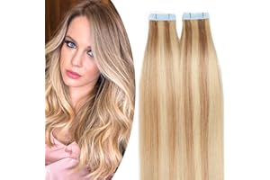 12"(30cm) SEGO Extensiones Adhesivas Pelo Natural VOLUMEN FINO sin Clip [1g*20PCS] #18/613 Rubio Ceniza/Blanqueador Rubio Cabello Humano Remy Tape in Human Hair Extensions (20g)