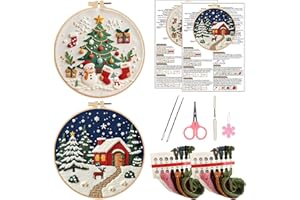 ZXTGBQ 2 Pezzi Kit Ricamo Principianti Natale, Kit Punto Croce, Set da Ricamo per Principianti, Ricamo Starter, Adulti e Bambini, Christmas Embroidery Starter Cucire Accessori
