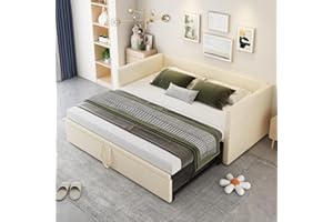 ZYLOYAL10 Łóżko tapicerowane, rozkładana sofa do spania 90/180 x 200 cm ze stelażem, łóżko wielofunkcyjne z przyjaznego dla skóry aksamitu (beżowe)