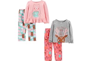 Simple Joys by Carter's Pijama de 4 Piezas (Parte Superior de Algodón y Parte Inferior de Felpa) Niña