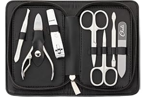 Chali® Manicure Pedicure Set 7 Pezzi con Borsa, Acciaio Inox Kit per Unghie - Forbici Unghie, Tagliaunghie, Pinzette, Lima Vetro e molto altro ancora