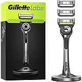 Gillette LABS RASOIO UOMO, con 3 LAMETTE DA BARBA di Ricambio, BASE MAGNETICA e BARRA INTEGRATA, Rasatura Facile,Comfort Otti