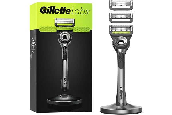 GilletteLabs Avec Barre Exfoliante, Rasoir Pour Homme De Gillette, 1 Manche, 3 Recharges De Lames, Avec Support Magnétique Premium