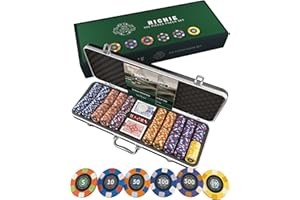 Bullets Playing Cards, Valigetta da poker Richie, Set da poker, con 500 chip da poker in ceramica con valori stampati, con pulsante in ceramica, confezione doppia di carte da poker