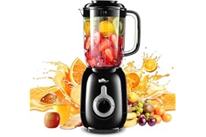 Bear Mixeur professionnel à smoothie 500 W avec gobelet mélangeur de 1 200ML pour milkshakes et smoothies, 3 vitesses pour écraser la glace, la purée et les fruits congelés avec un nettoyage autonome