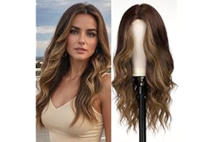 WOKESTAR Long Wavy Brown Wigs for Women, Heat Resistant Wig with Middle Parting for Daily Wear
