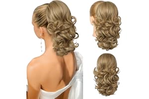 Flufymooz Ponytail Extension, 14 Inch Short Drawstring Ponytail Hair Extension for Women, Soft Synthetic Pony Tails Hairpiece for Women (Deep Blonde with Highlight)