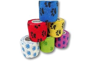 LisaCare Benda autoadesiva – 6 cerotti a rulli per cani 5 cm – bendaggio elastico – bendaggio adesivo cane certificato medico (3 zampe e 3 zampe)