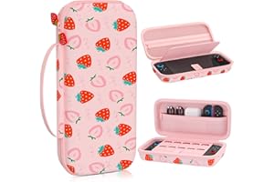 RHOTALL Custodia da trasporto rosa fragola per Nintendo Switch 2 (2025) da 7,9", custodia protettiva rigida sottile da viaggio con 10 slot per cartucce di gioco, porta accessori e tracolla