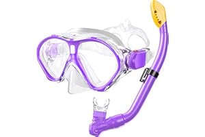 Gintenco Kids Snorkel Set, Diving Mask Dry Top Snorkel Set Kids, Anti-Fog Panoramic Snorkel Mask Impact Resistant Tempered Glass, Snorkelling Gear with Breathing Tube for Youth Junior Girls Boys