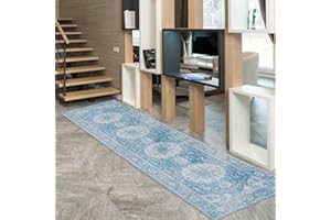 CAROMIO Bieżnik w stylu vintage, odporny na plamy i wodę, nie gubi włosia, kwiatowy dywan, do przedpokoju, sypialni, salonu, kuchni, nadaje się do prania, styl vintage, 60 x 230 cm, turkusowy