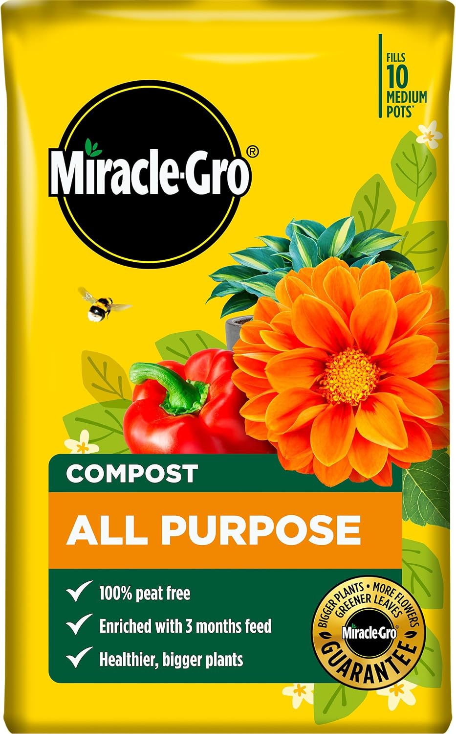 Miracle-Gro Peat-Free Premium All Purpose Compost 52L, Multi-Purpose Garden Soil Mix for Pots, Containers, Hanging Baskets & Outdoor Plants