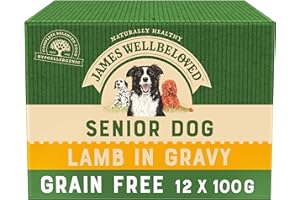 James Wellbeloved Senior Grain-Free Lamb in Gravy 12 Pouches, Hypoallergenic Wet Dog Food, Pack of 1 (12x100 g)