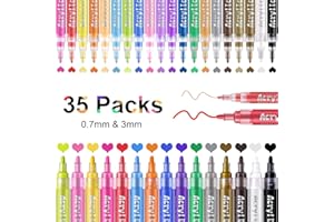 IVSUN Pisaki akrylowe do kamieni, wodoodporne, 35 kolorów, zestaw do malowania kamieni, 0,7 mm i 3 mm, markery permanentne, pisaki do malowania na szkle, do papieru, płótna, drewna, witrażu, ceramiki, majsterkowania
